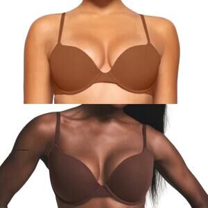 Lot (2) SKIMS Fit Everybody Push Up Bra 36D Bronze Cocoa Neutral Demi EUC